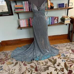 Metallic Silver/Blue Evening Gown